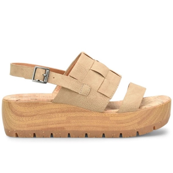 Korks Fraya Beige Leather Comfort Wedge Sandal Sz 9M - Picture 2 of 9